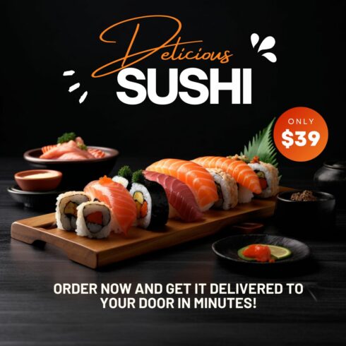 Canva-Designed Sushi Social Media Template cover image.