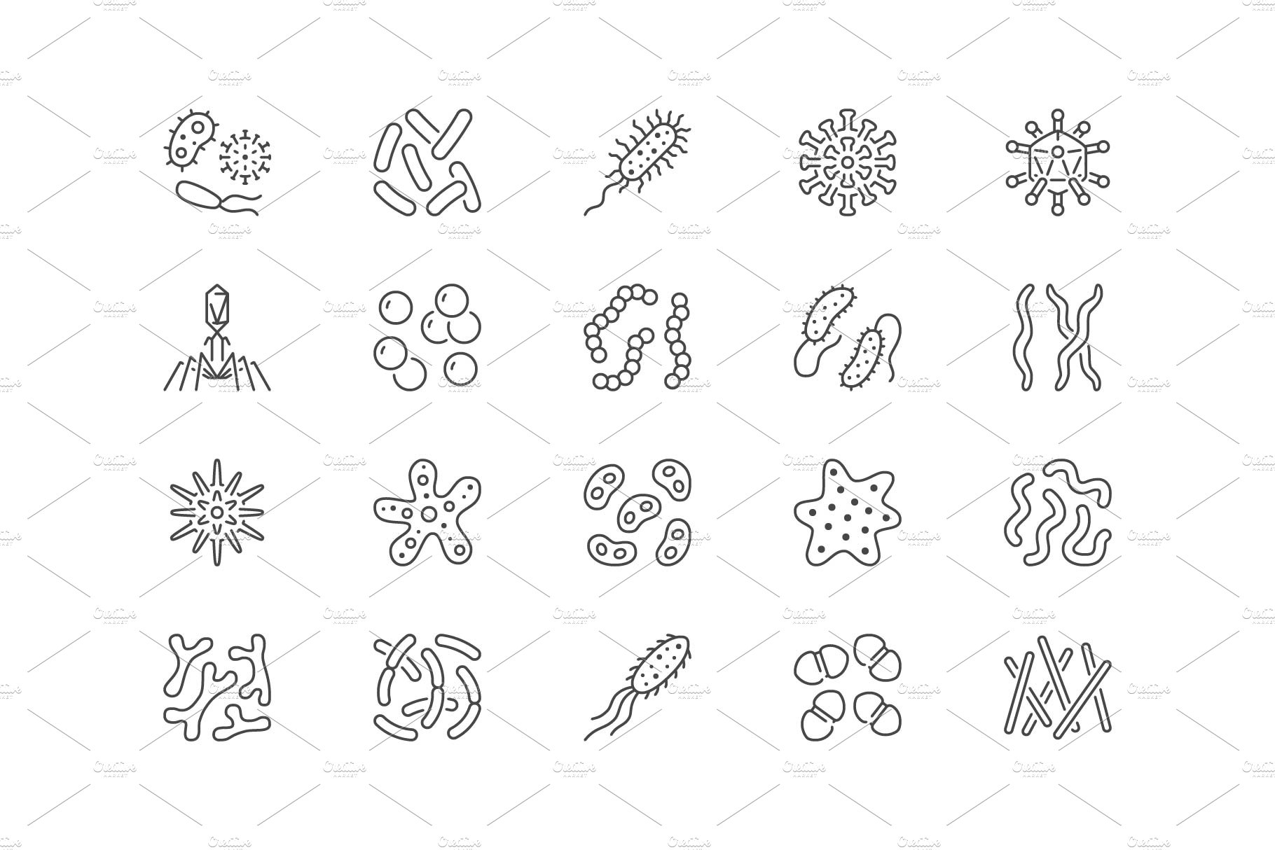 Bacteria Line Icons preview image.
