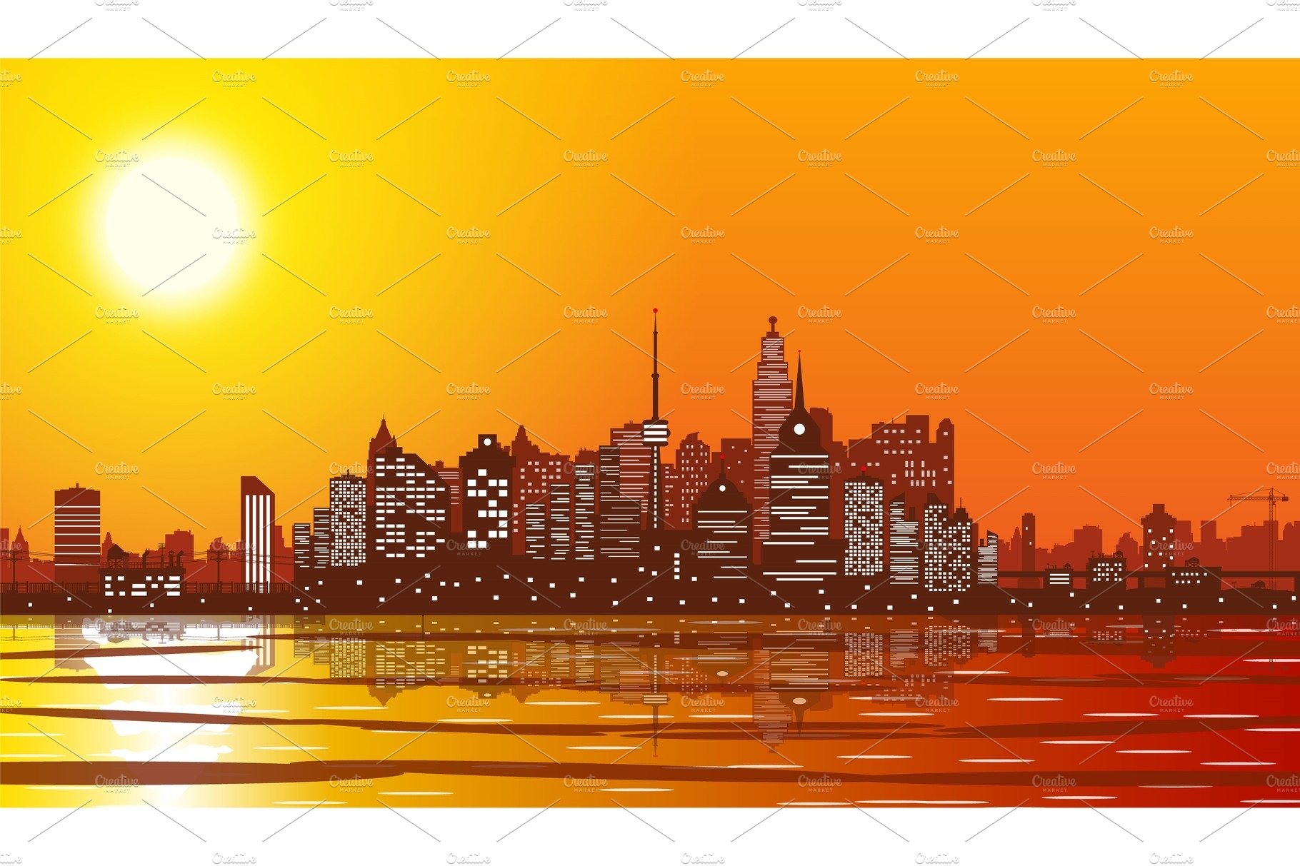 City skyline silhouette at sunset. cover image.