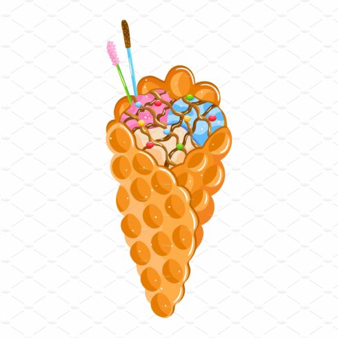 Sweet ice cream, cone shape, vanilla cover image.