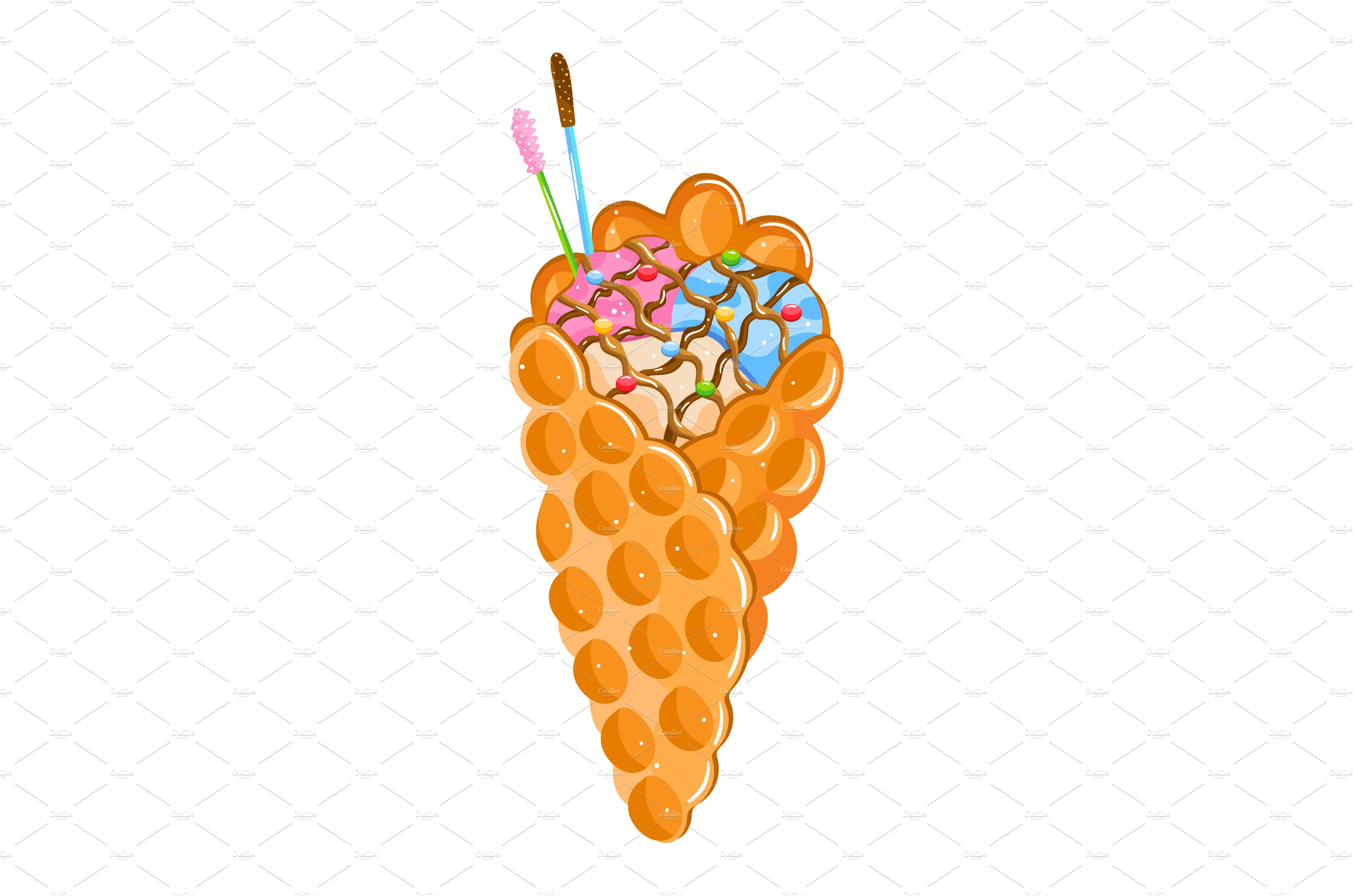 Sweet ice cream, cone shape, vanilla cover image.