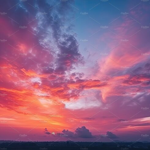 Colorful sky concept. Stunning sunset with vibrant twilight sky and clouds ... cover image.