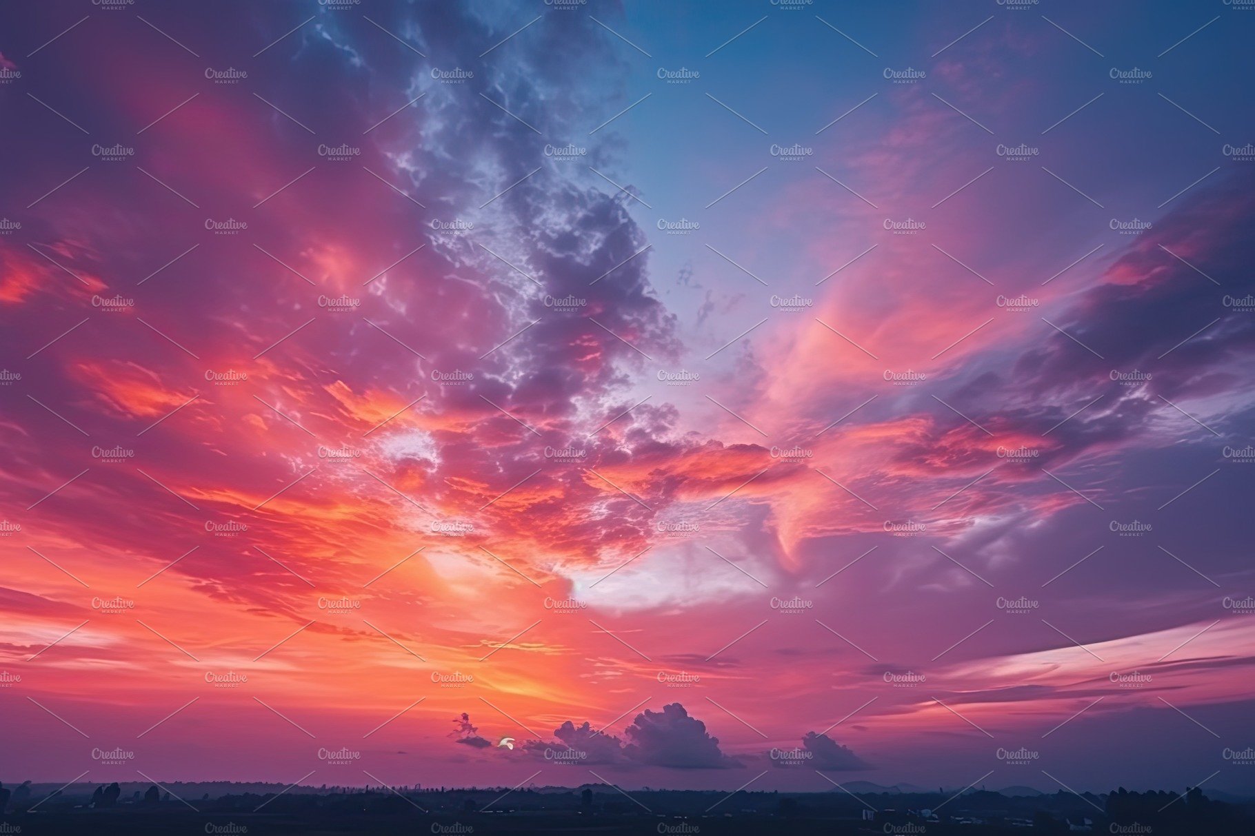 Colorful sky concept. Stunning sunset with vibrant twilight sky and clouds ... cover image.