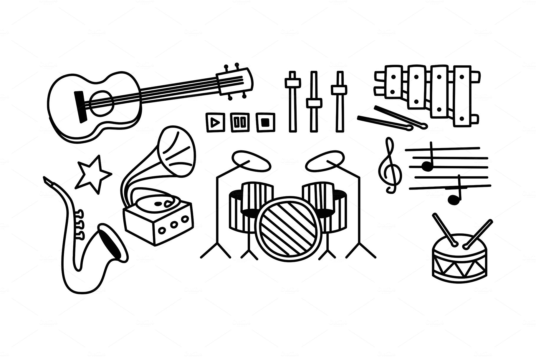 Set of musical instruments, player cover image.