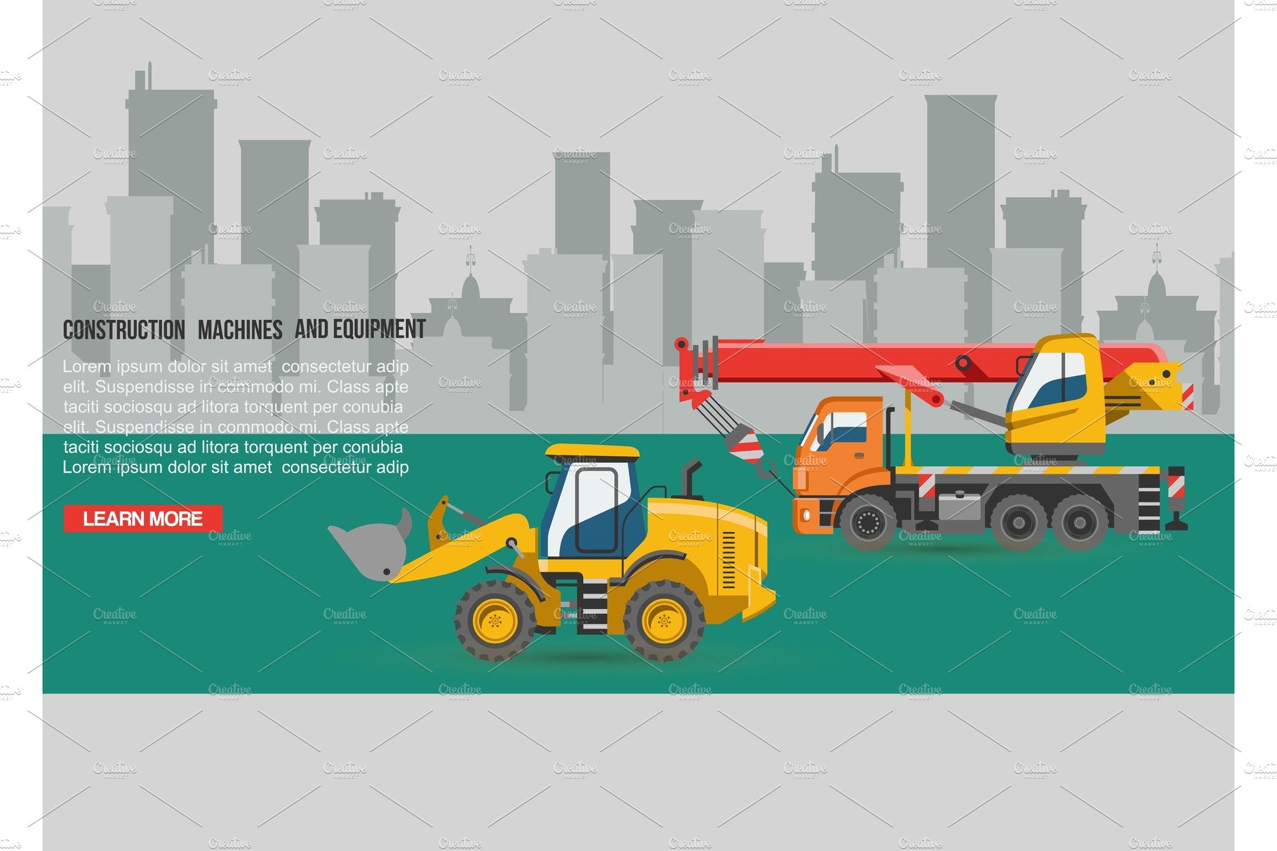 Vector excavator for construction cover image.