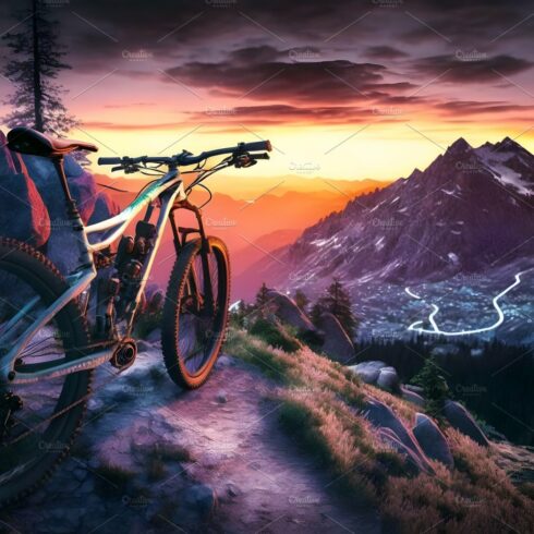 Mountain bike on trail at sunset cover image.