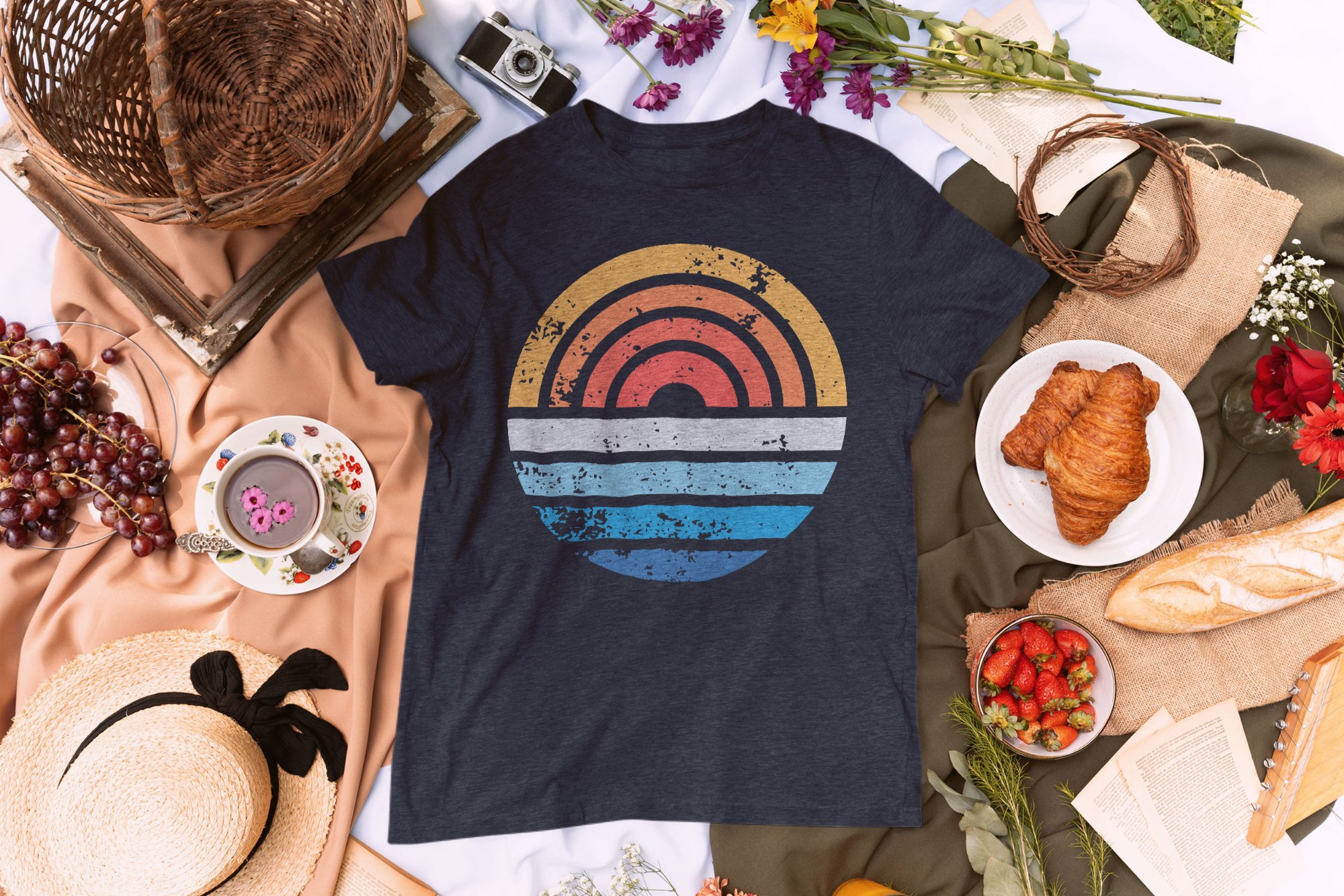 t shirt on blanket and cottagecore elements mockup 2000x1334 28229 777