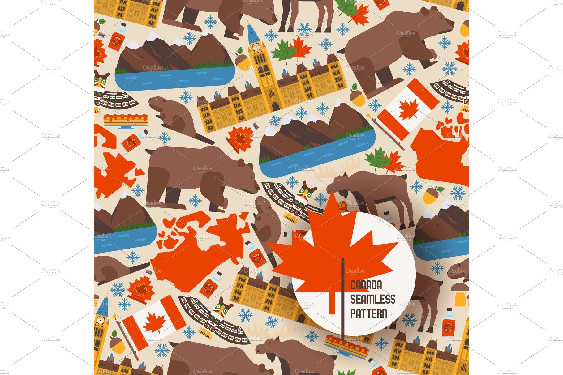 Canadian symbols and main landmarks cover image.