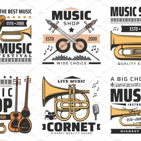 Music icons, instruments shop cover image.