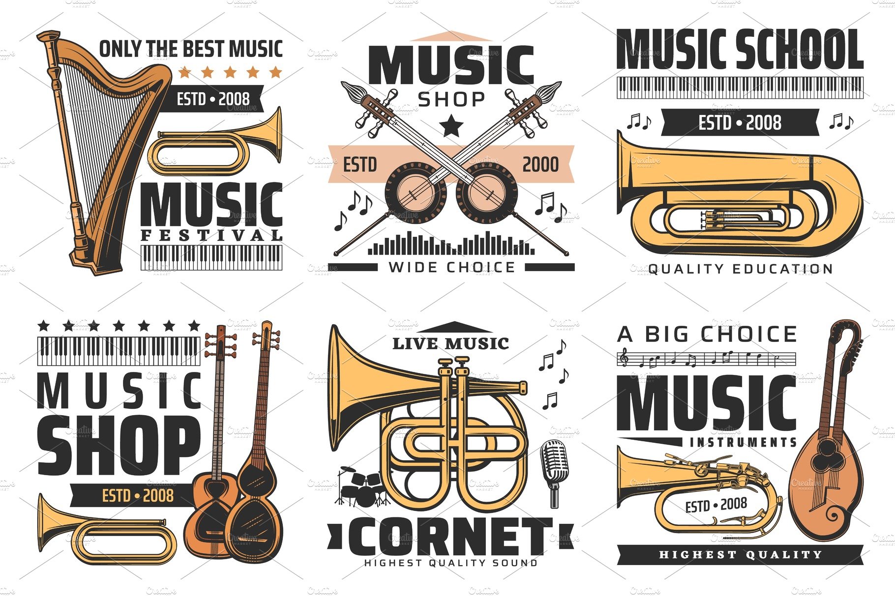 Music icons, instruments shop cover image.