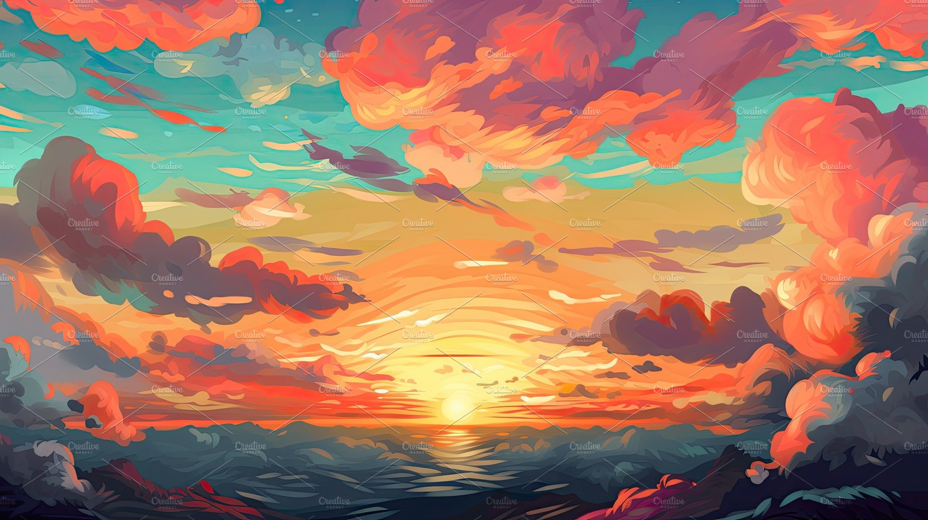 Illustrated sky with clouds, sun, stars, and sunrise or sunset. cover image.