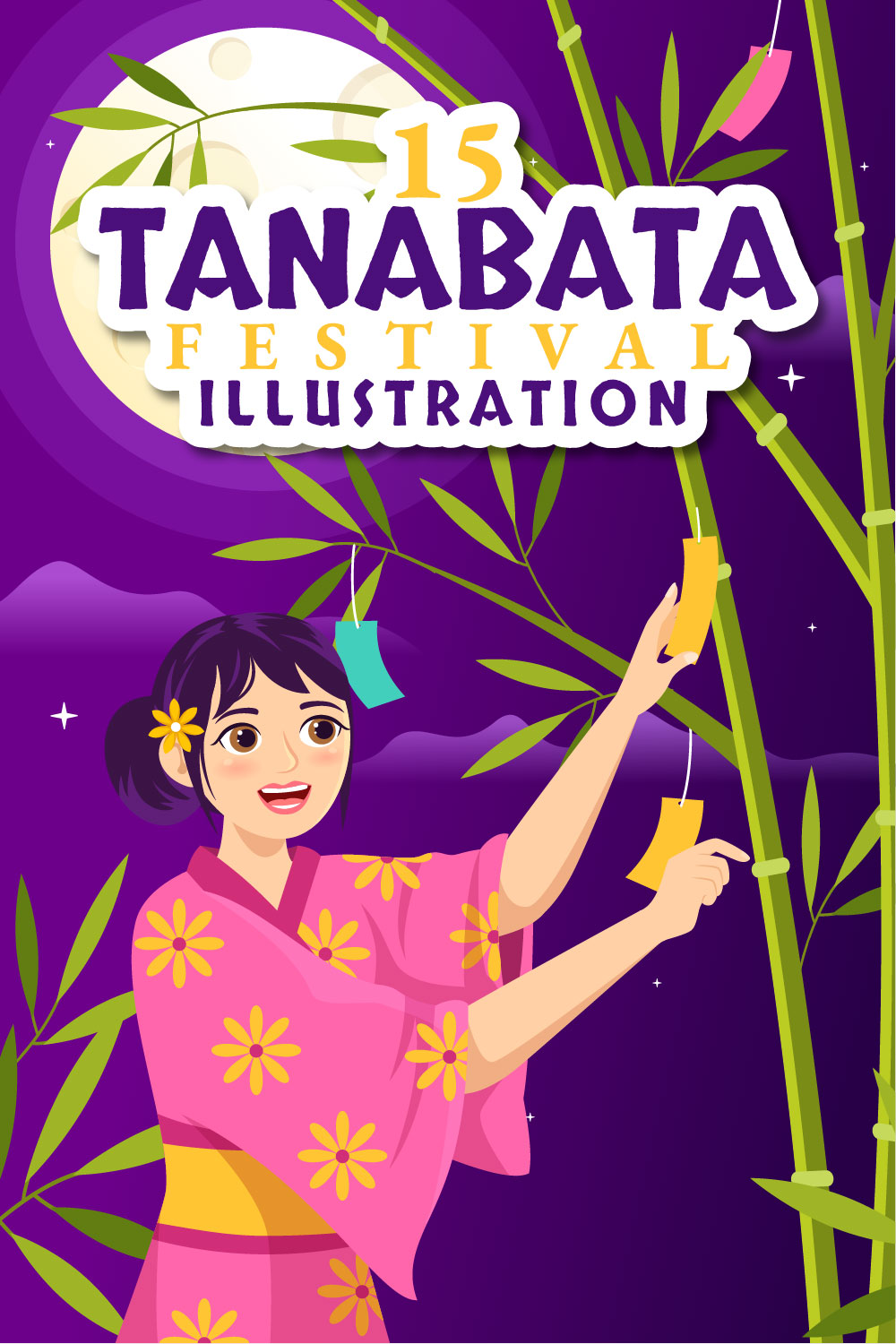 15 Tanabata Festival Vector Illustration pinterest preview image.