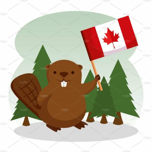 beaver with canada flag and pines cover image.