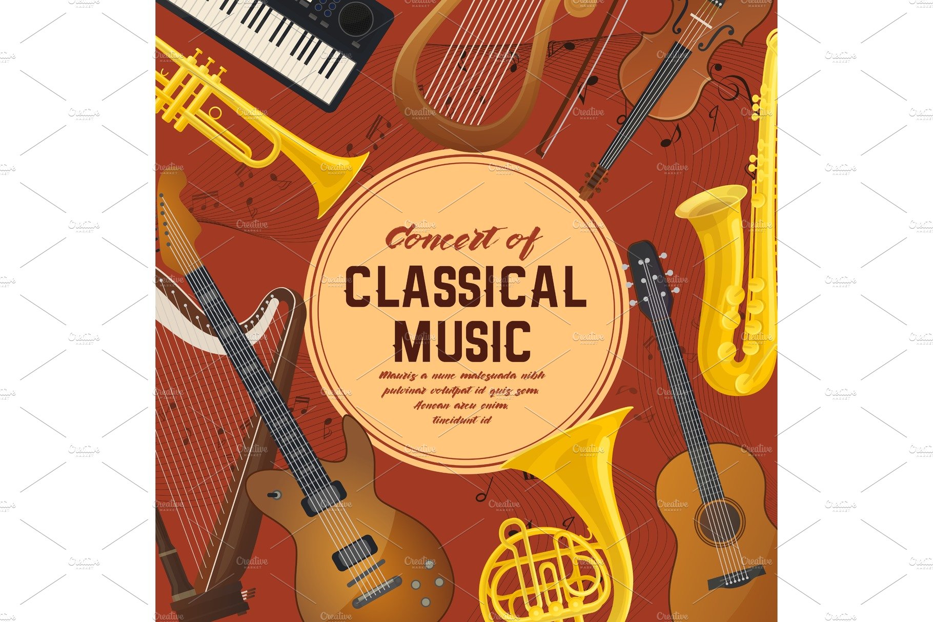 Poster for classical music instruments, sound cover image.