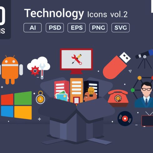 Flat Vector Icons Technology Pack V2 cover image.