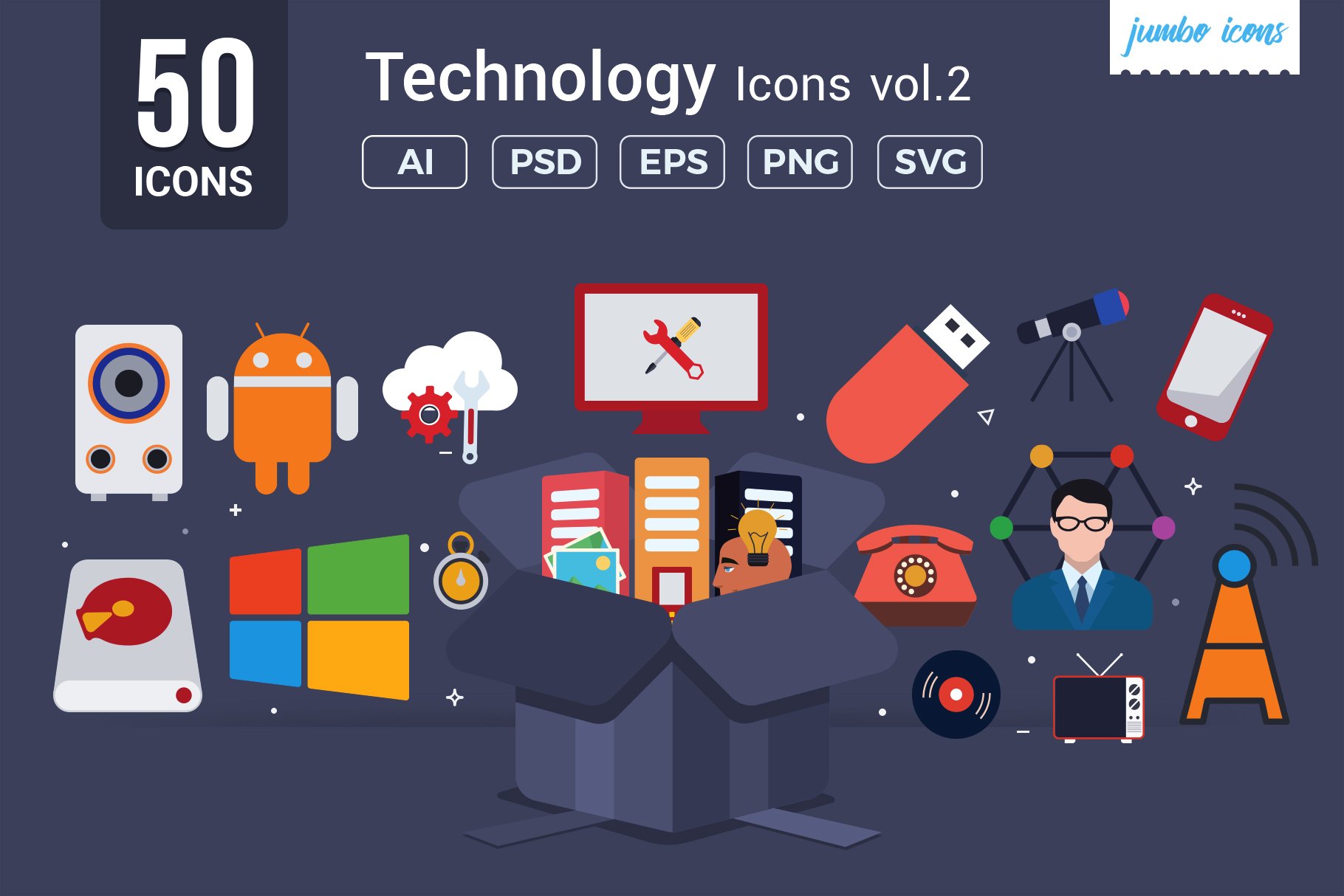 Flat Vector Icons Technology Pack V2 cover image.