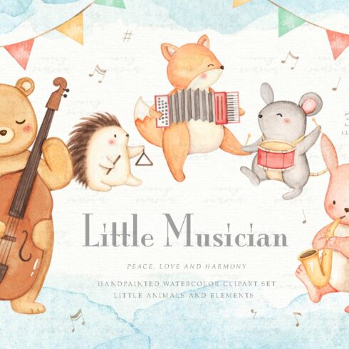 Little Musician Watercolor Clip Arts cover image.