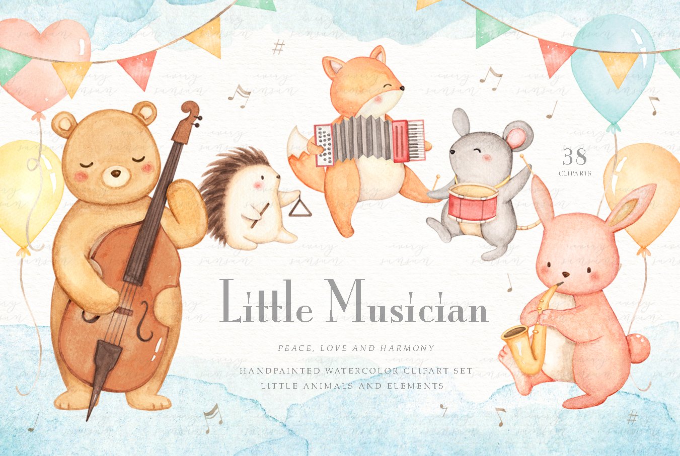 Little Musician Watercolor Clip Arts cover image.