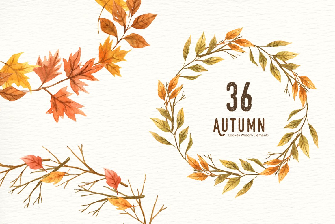 Autumn Leaf Watercolor Clipart preview image.