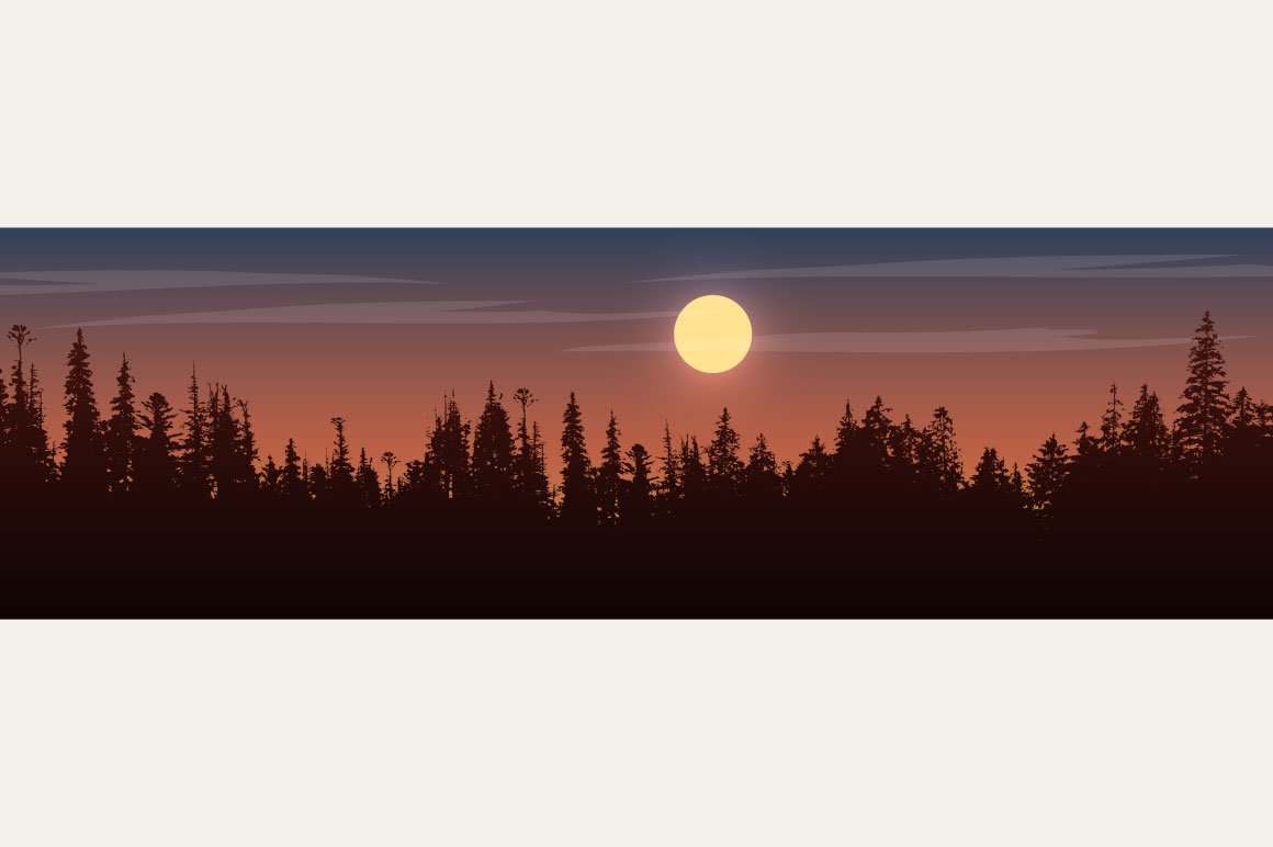 Panorama of view to trees on sunset cover image.