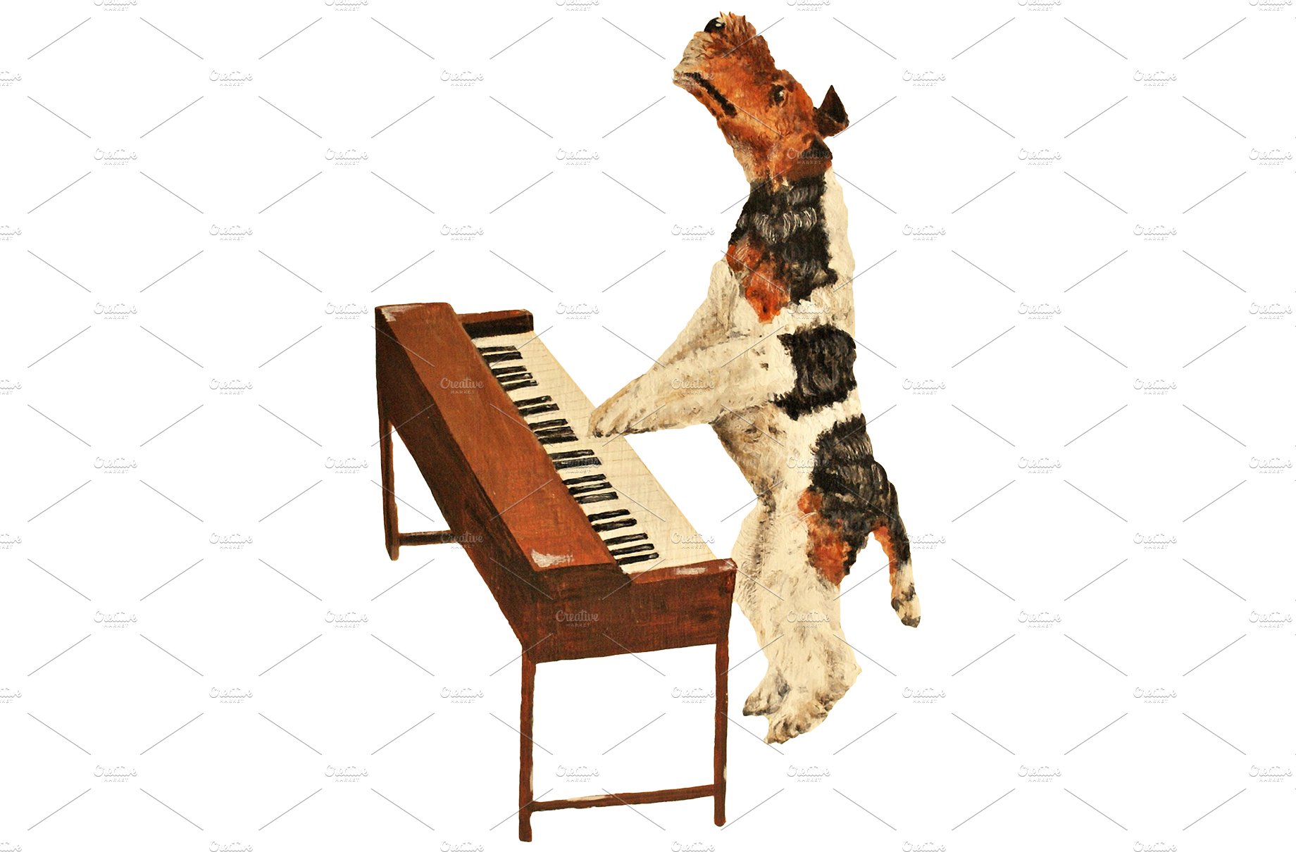 Dog on Piano Oil Painting Clip Art cover image.
