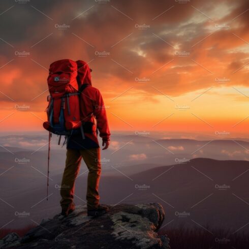 The man atop the red mountain gazed at the setting sun and orang cover image.