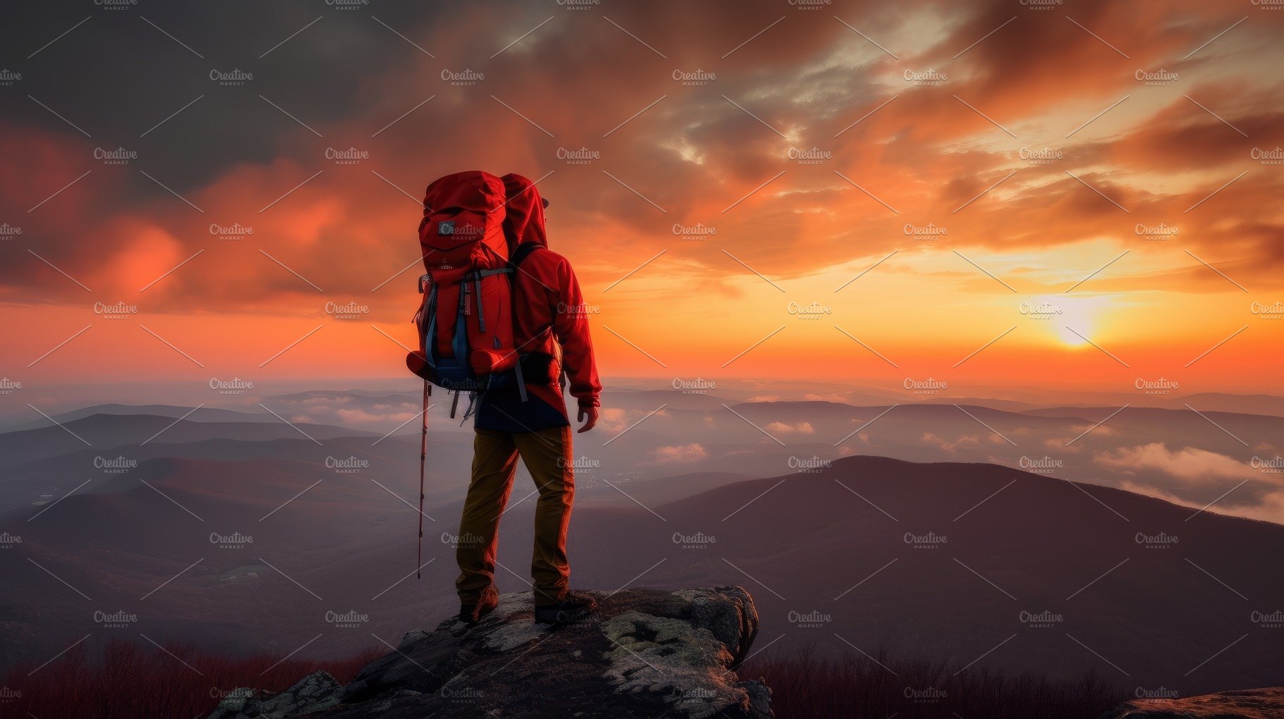 The man atop the red mountain gazed at the setting sun and orang cover image.