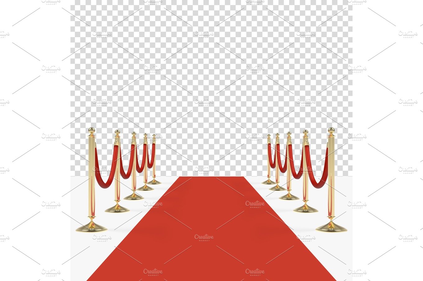 Red carpet with red ropes on golden stanchions cover image.