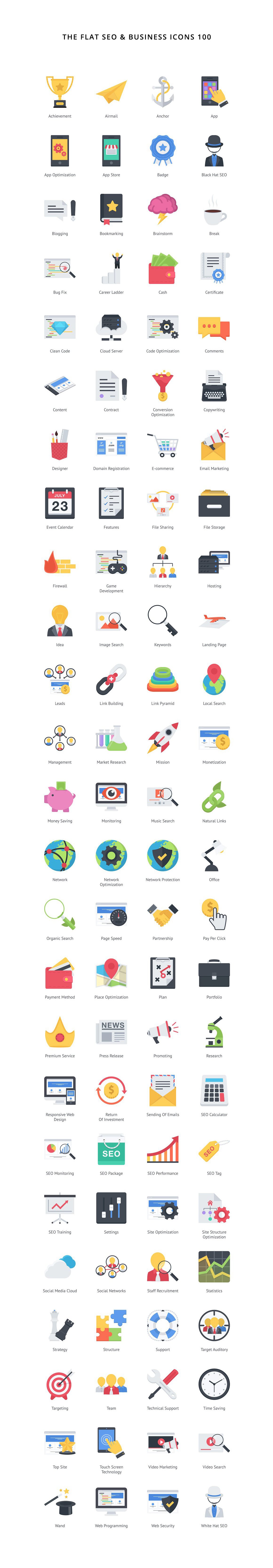 the flat seo business icons 100 72