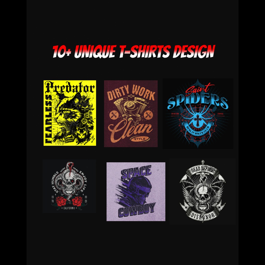 10+ Uniqe T-hirts design preview image.