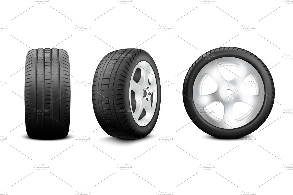 Car Wheel, Tire. Vector set. cover image.