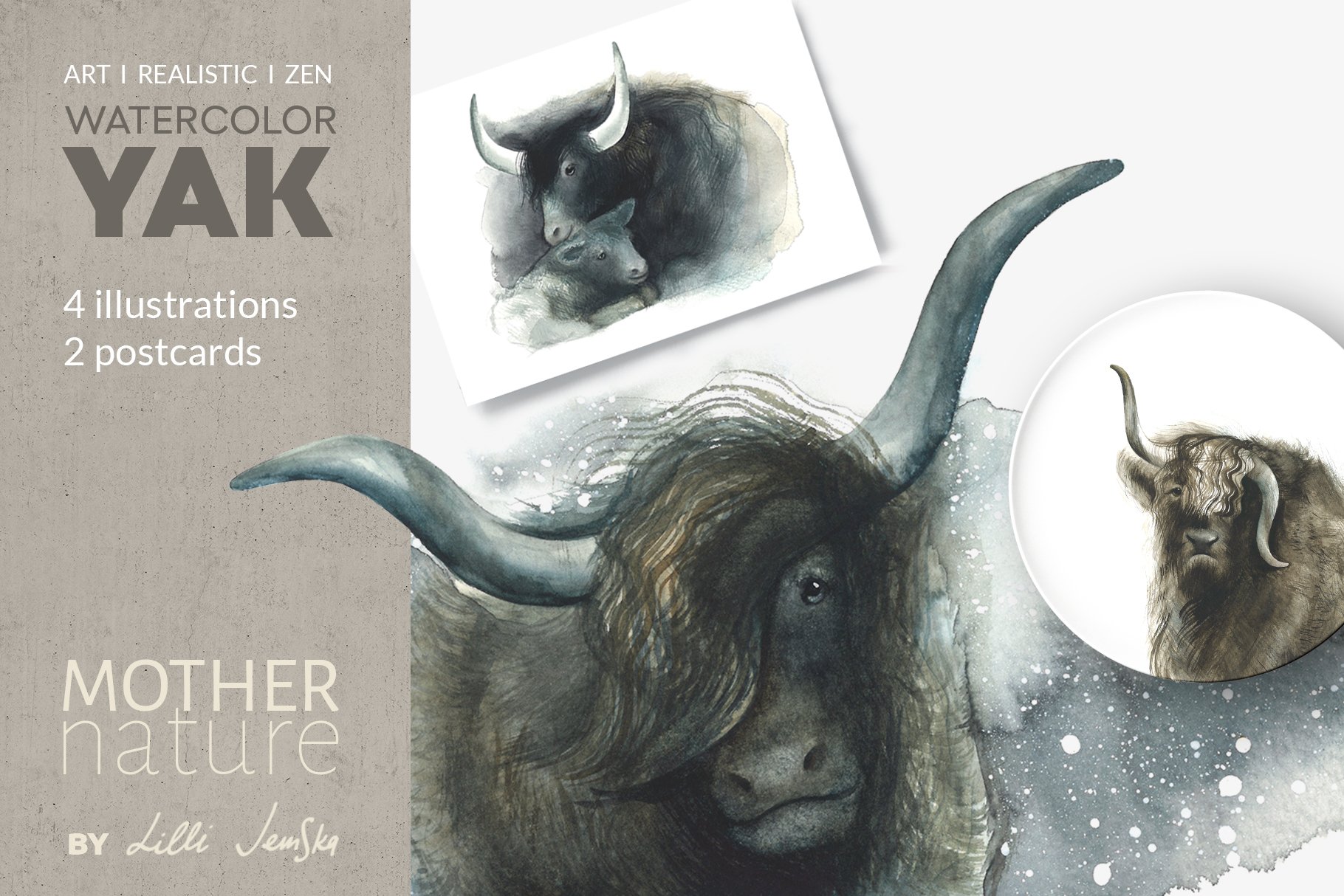 SET OF YAK WATERCOLOR ILLUSTRATIONS cover image.