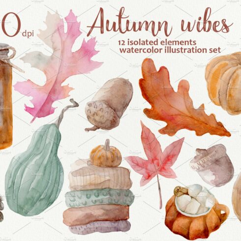 Autumn wibes watercolor set cover image.