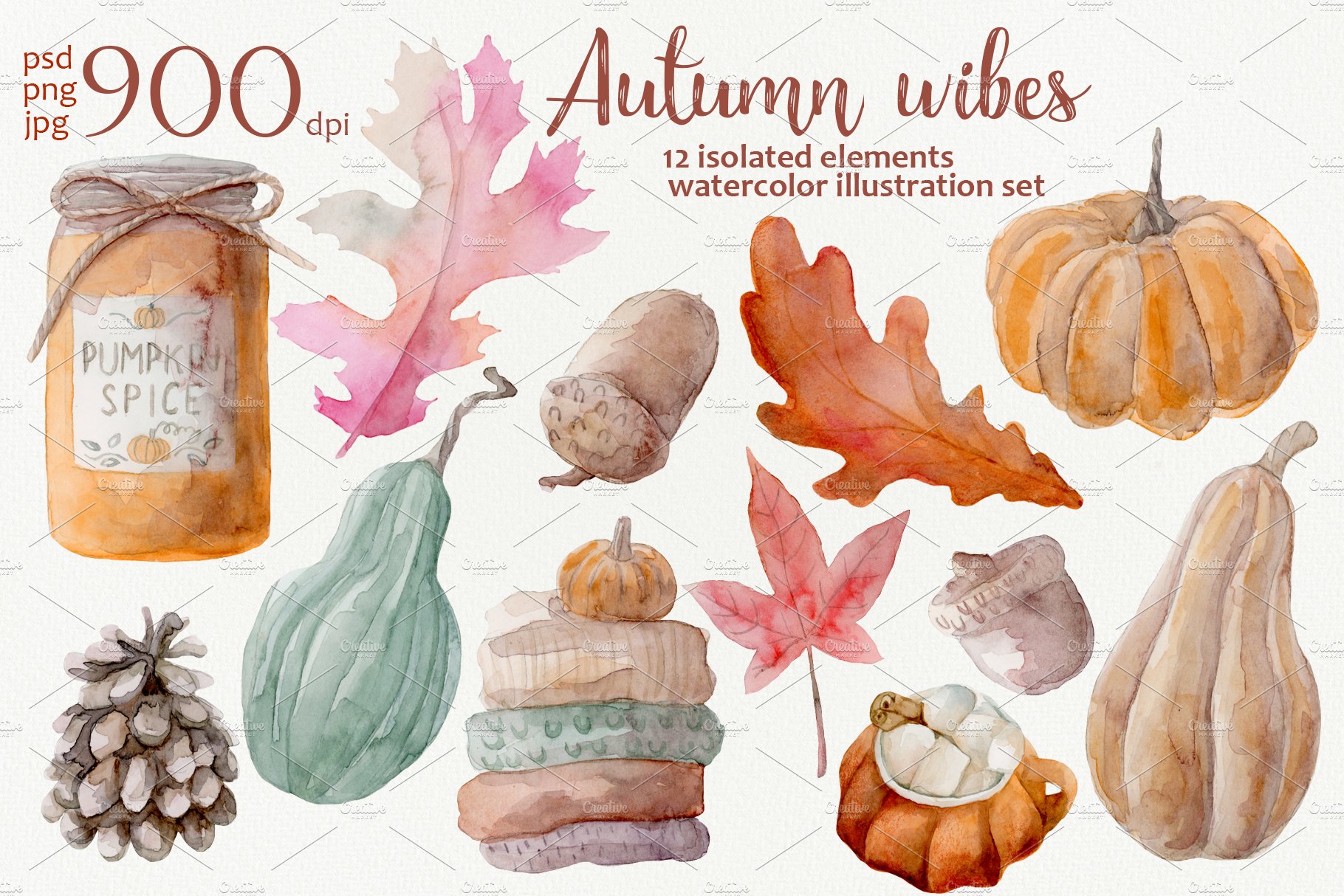 Autumn wibes watercolor set cover image.