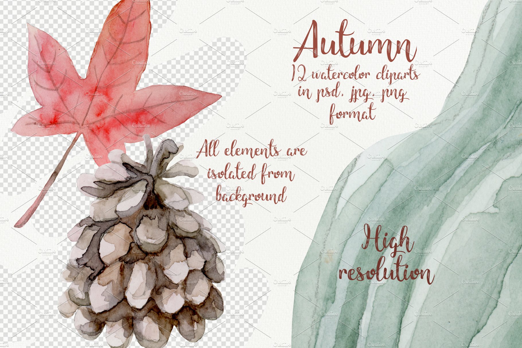 Autumn wibes watercolor set preview image.