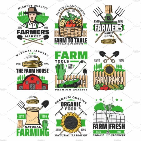 Farming agriculture icons cover image.