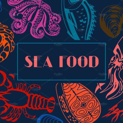 Background with various seafood. Illustration of fish, shellfish and crusta... cover image.