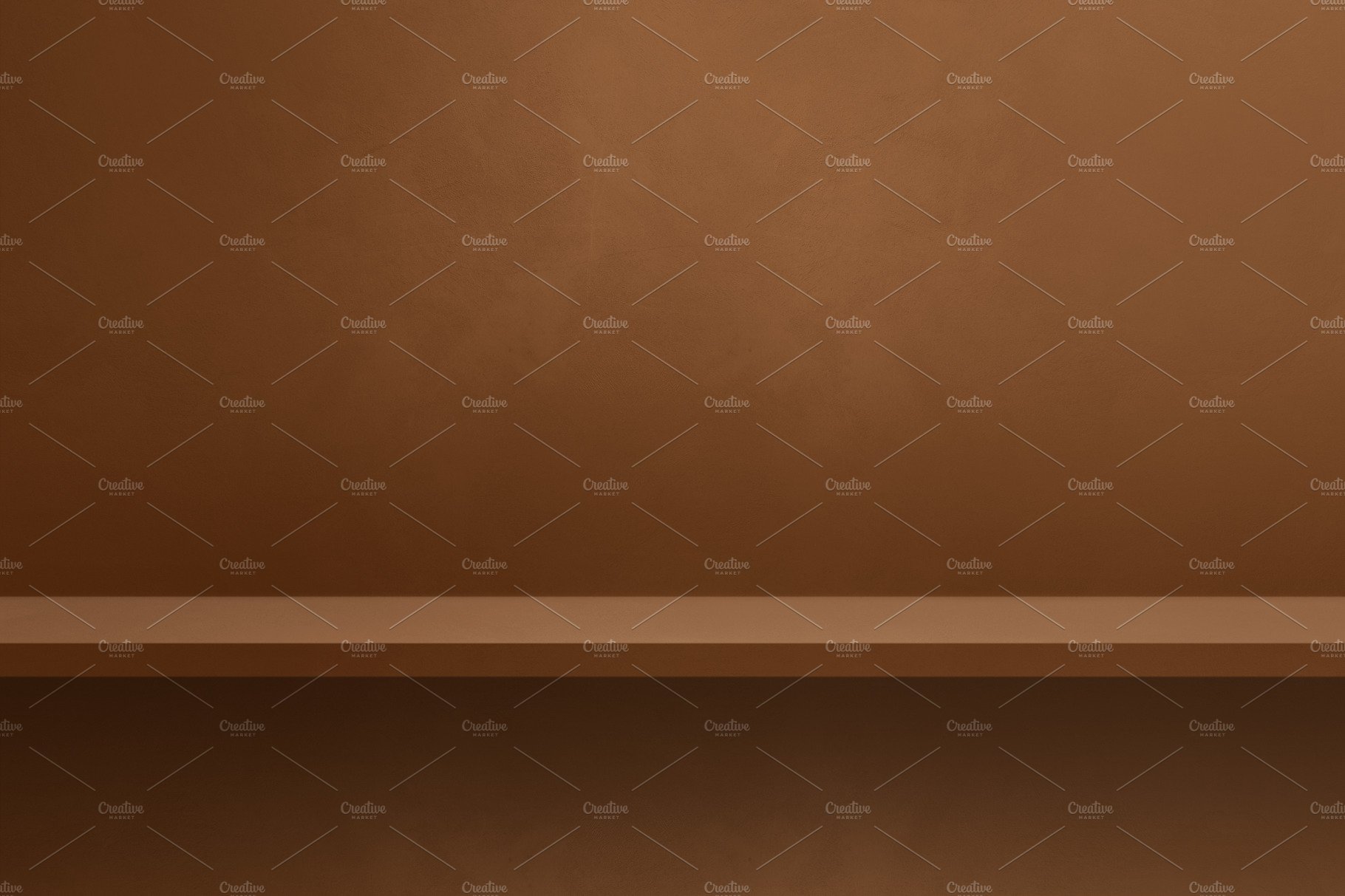 Empty shelf on a brown wall. Background template. Horizontal bac cover image.