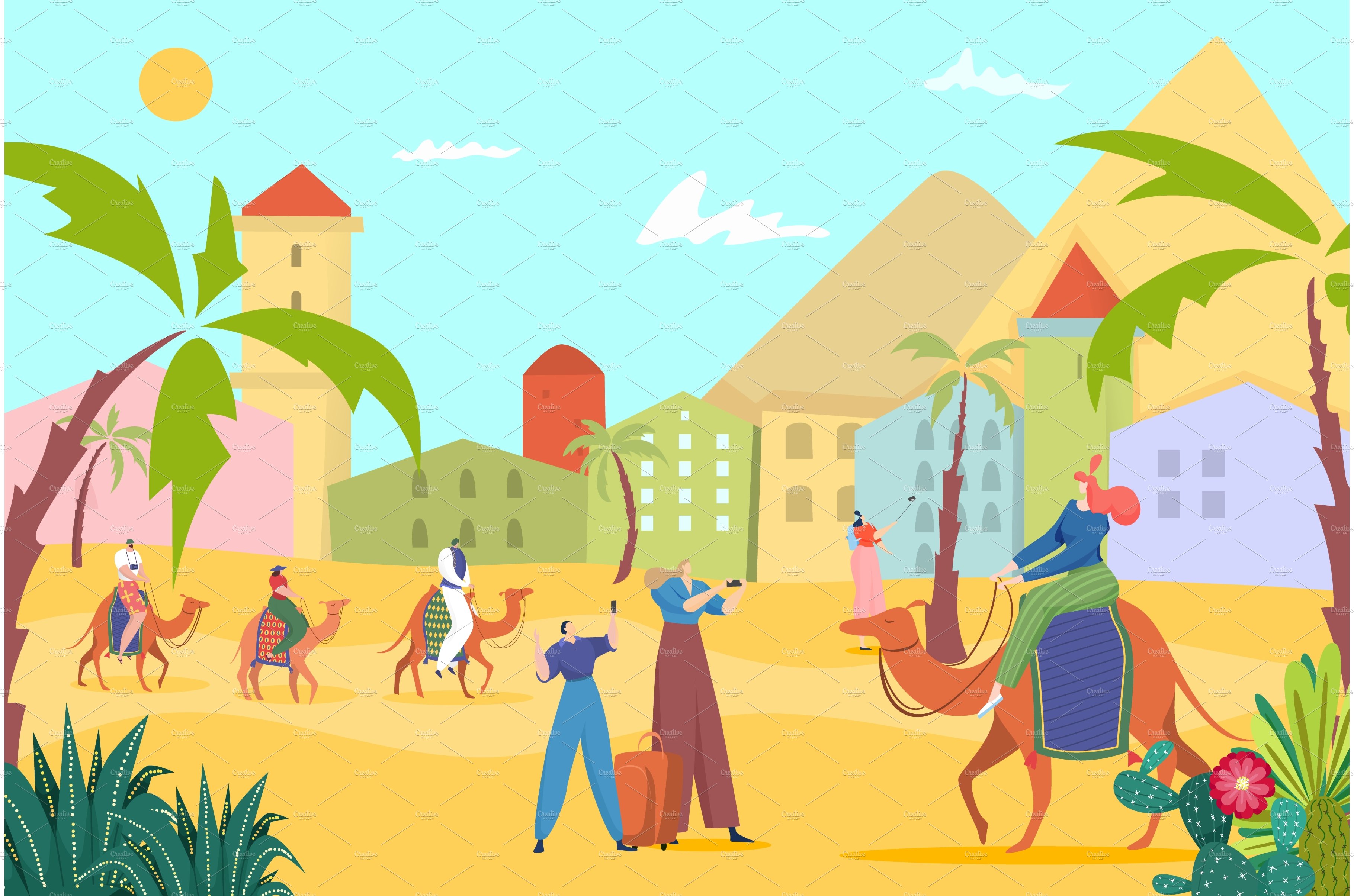 Desert travel with camel, tourist cover image.