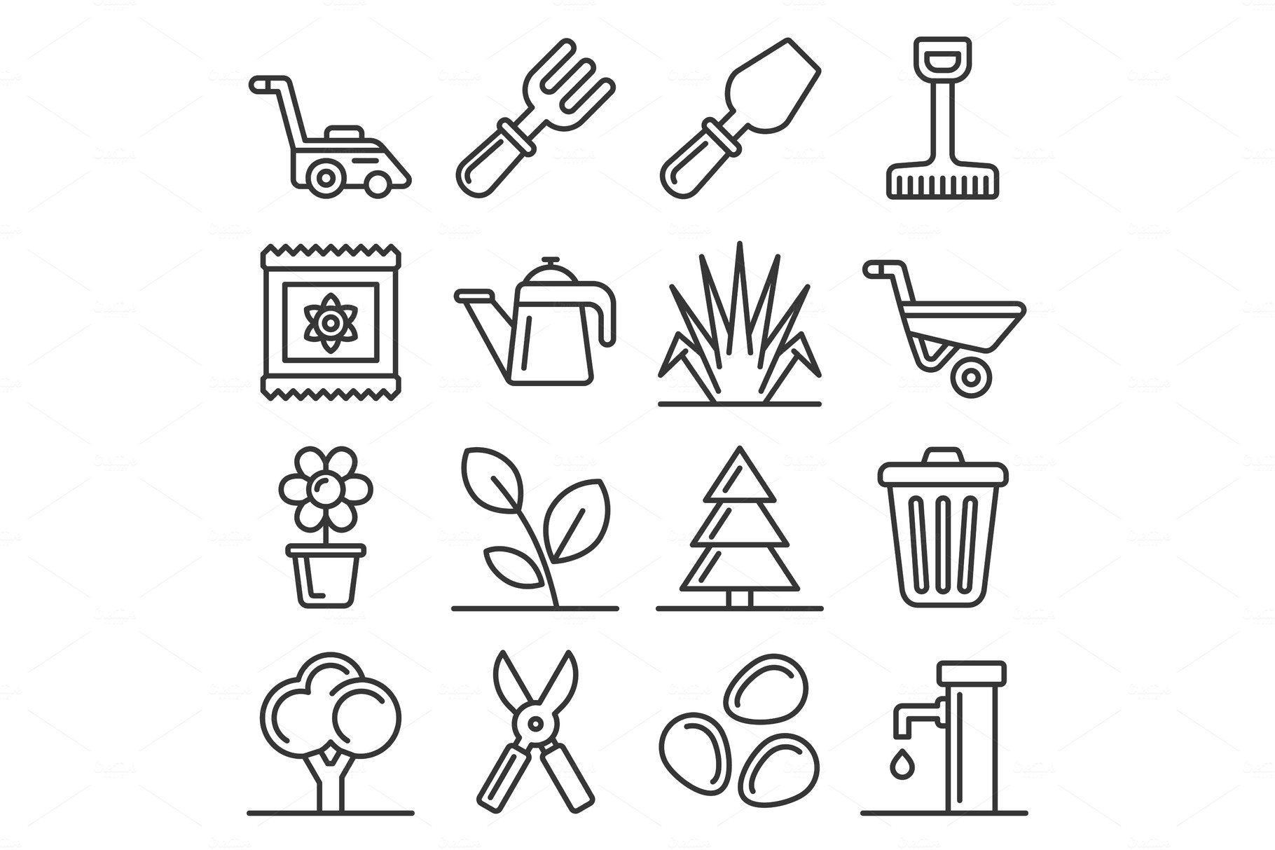 Gardening Icons Set on White cover image.