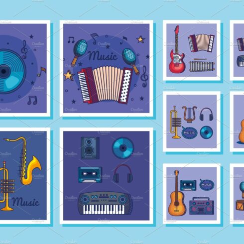 bundle of music instruments and cover image.