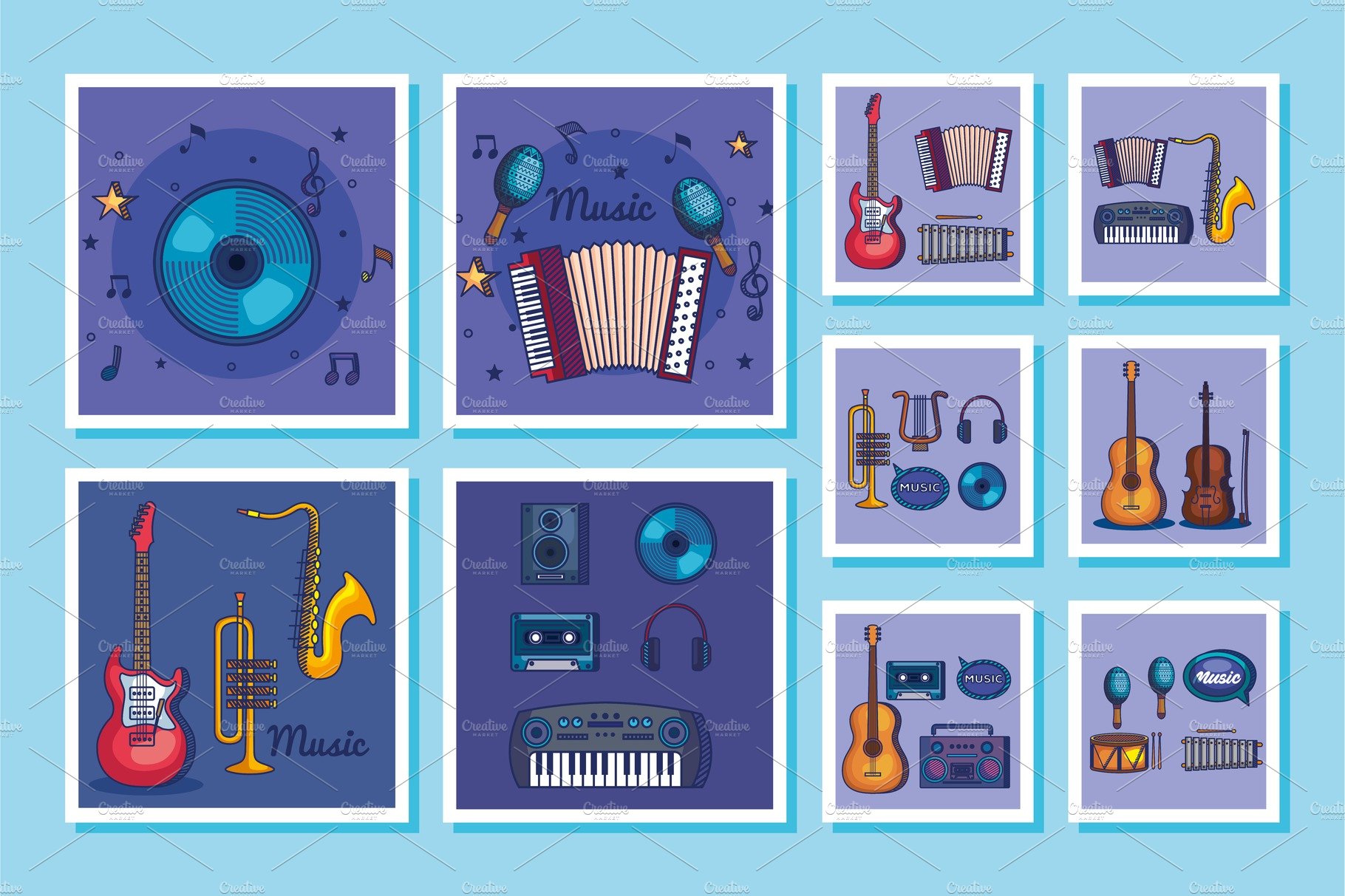 bundle of music instruments and cover image.