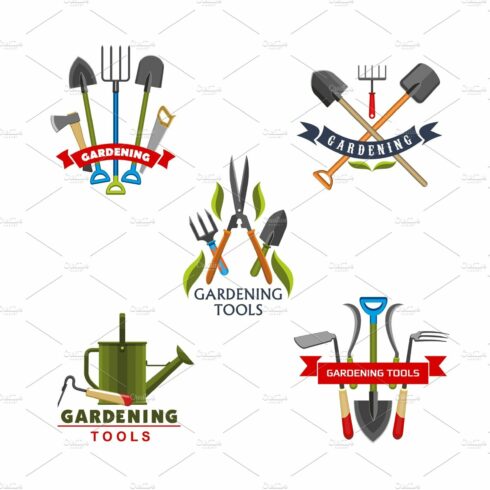 Work tool and equipment icons for gardening design cover image.