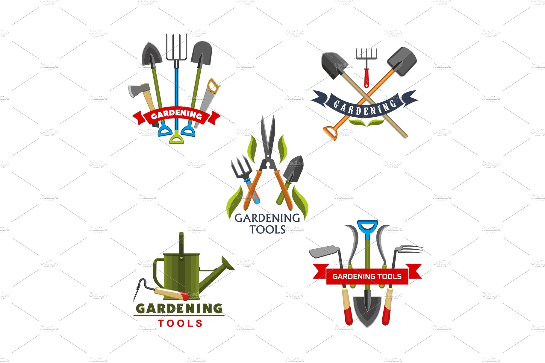 Work tool and equipment icons for gardening design cover image.