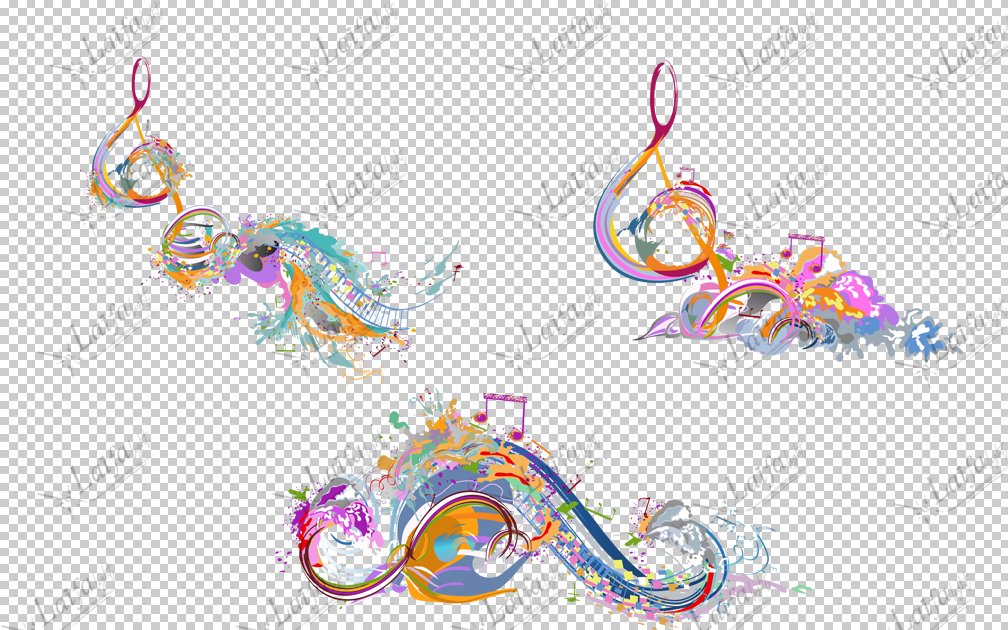 Abstract treble clefs with musical w preview image.