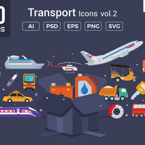 Flat Vector Icons Transport Pack V2 cover image.