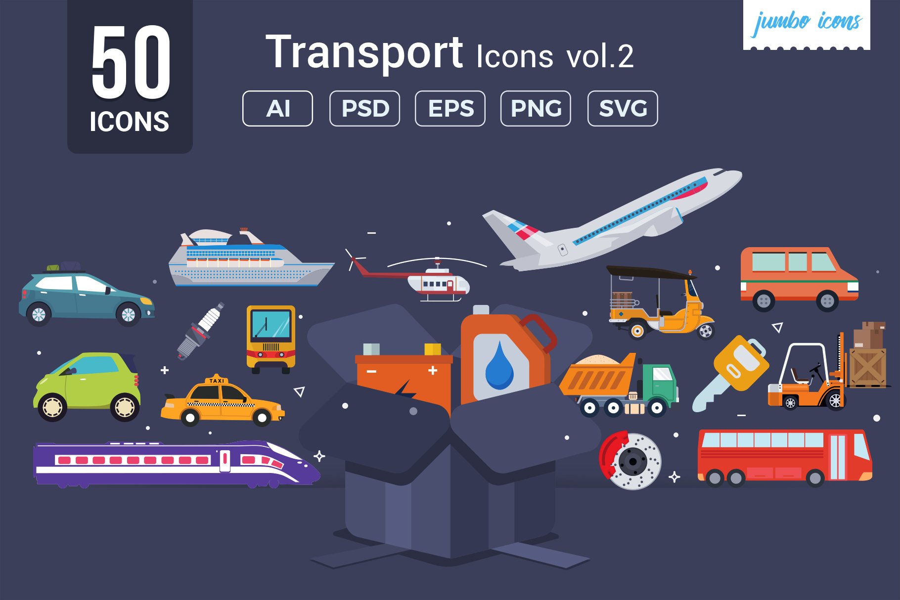 Flat Vector Icons Transport Pack V2 cover image.