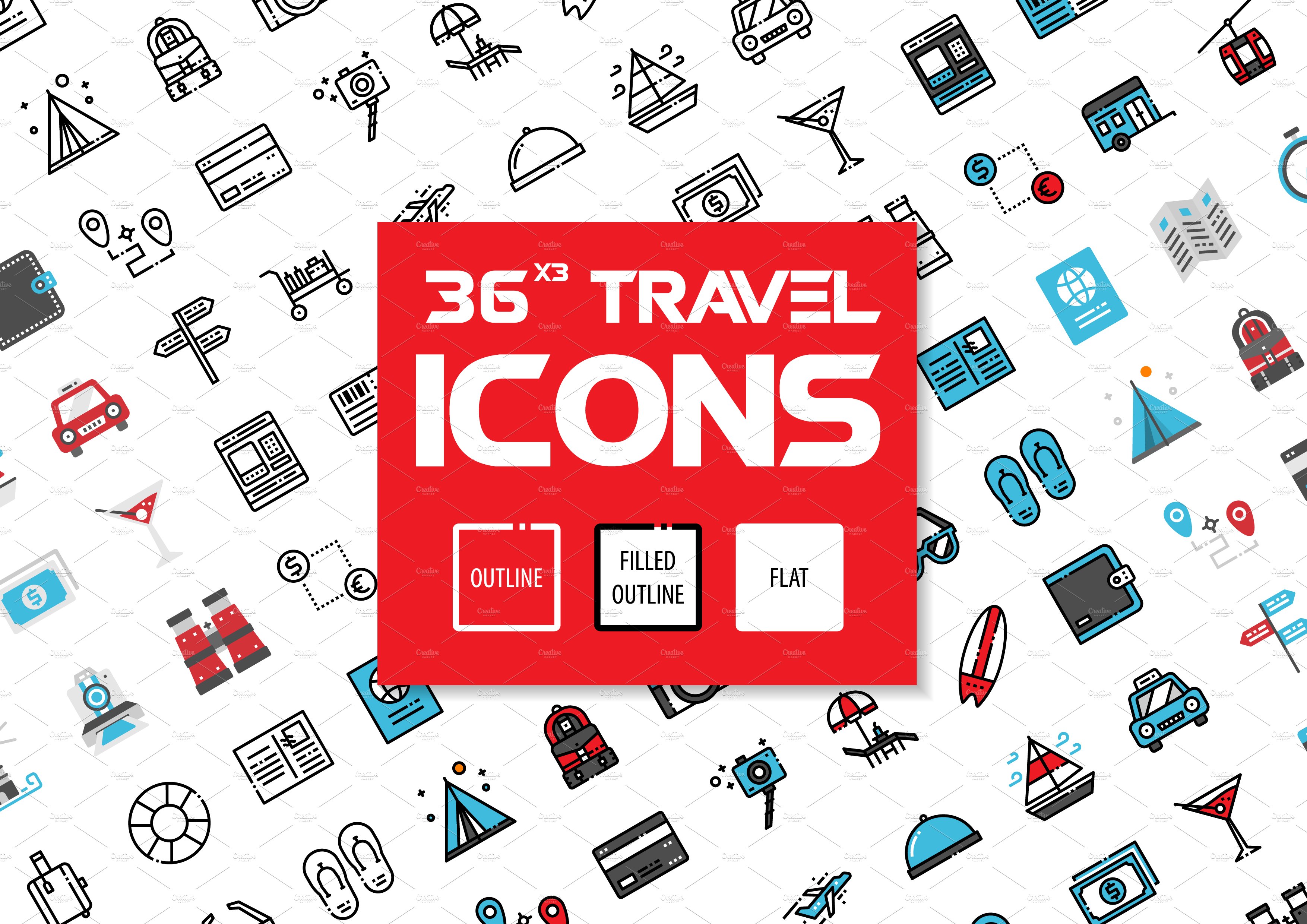 36x3 Travel icons cover image.
