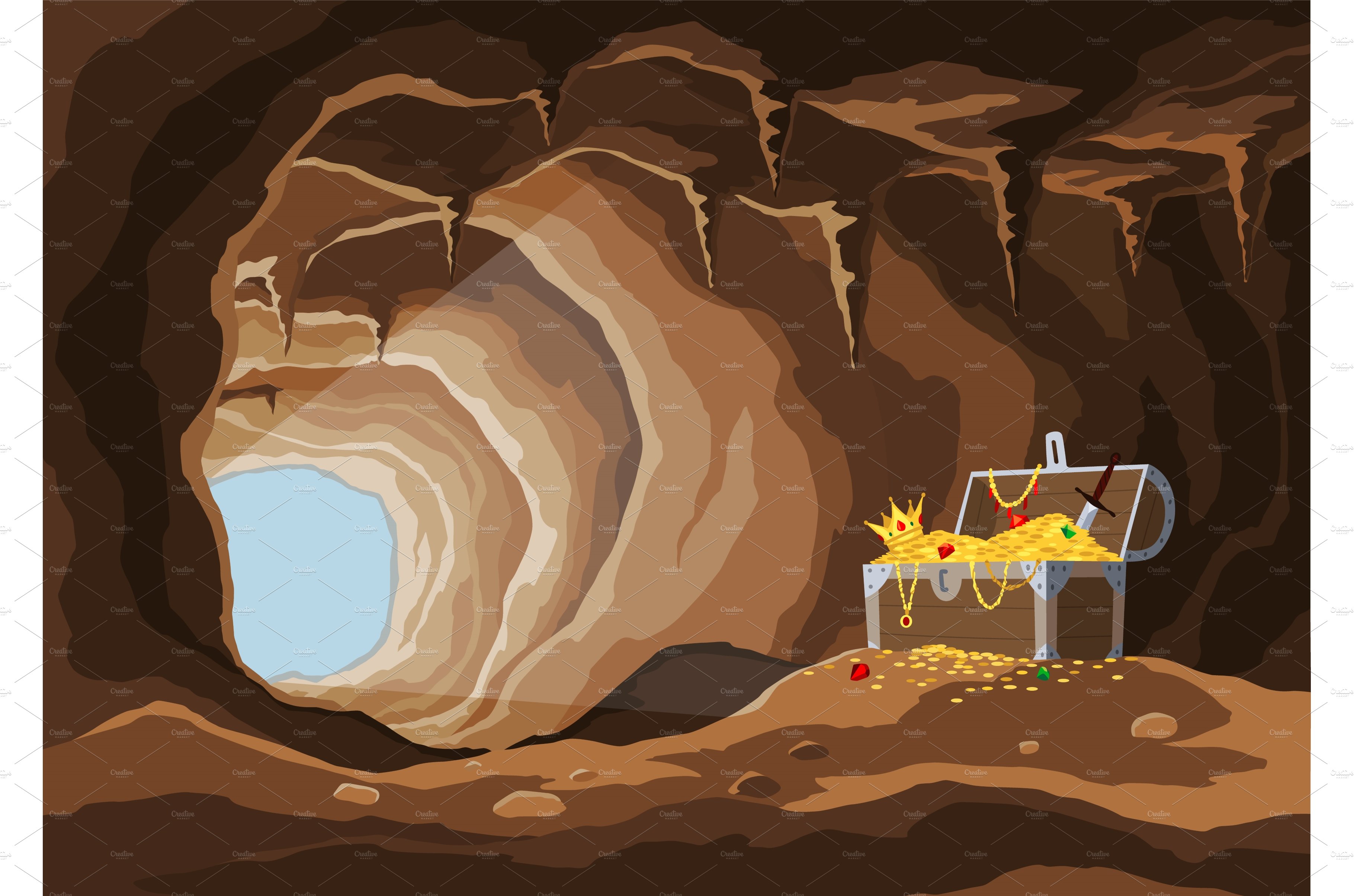 Pirate Cave Digital Background. Treasure Cove (Download Now) 