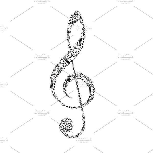 Treble clef sign on white cover image.